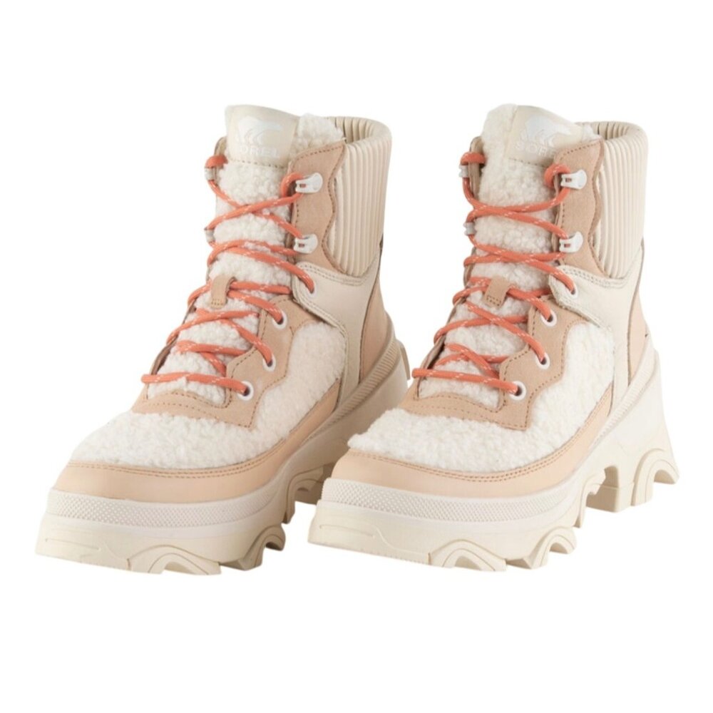Sorel Brex Cozy Lace-Up Womens Boots Faux Fur Leather Beige Size 11